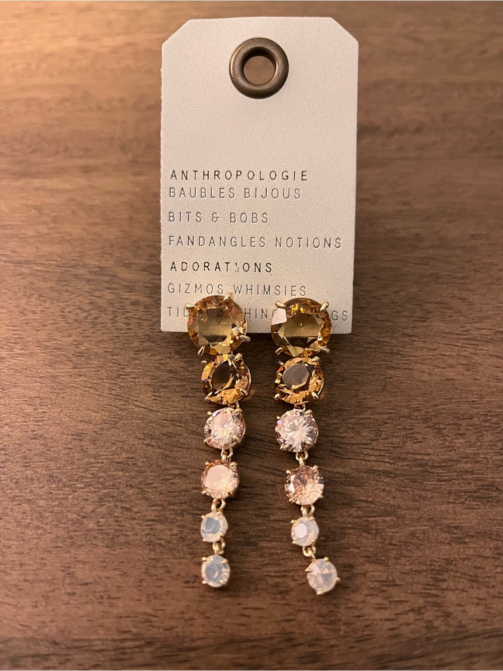 Anthropologie Gold and Champagne Crystal Linear Drop Earrings